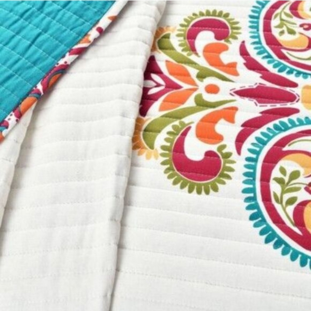 Lush Rustic Farmhouse Boho Colorful Pattern Reversible Quilt Set King - Picture 3 of 4